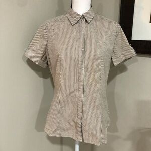 *NY & CO* Tan x White Striped Short Sleeve Shirt